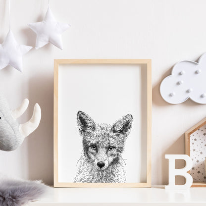 Fox Print - Black and White Woodland Animal - Bamber Prints