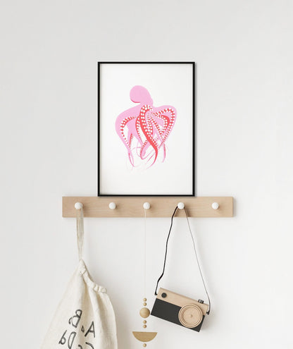 Pink Octopus Print - Painted Sea Creature Art - Bamber Prints